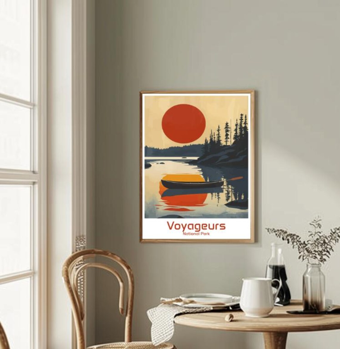 Voyageurs National Park Canoe Calm Lake Sunset Reflection Travel Poster - Image 2