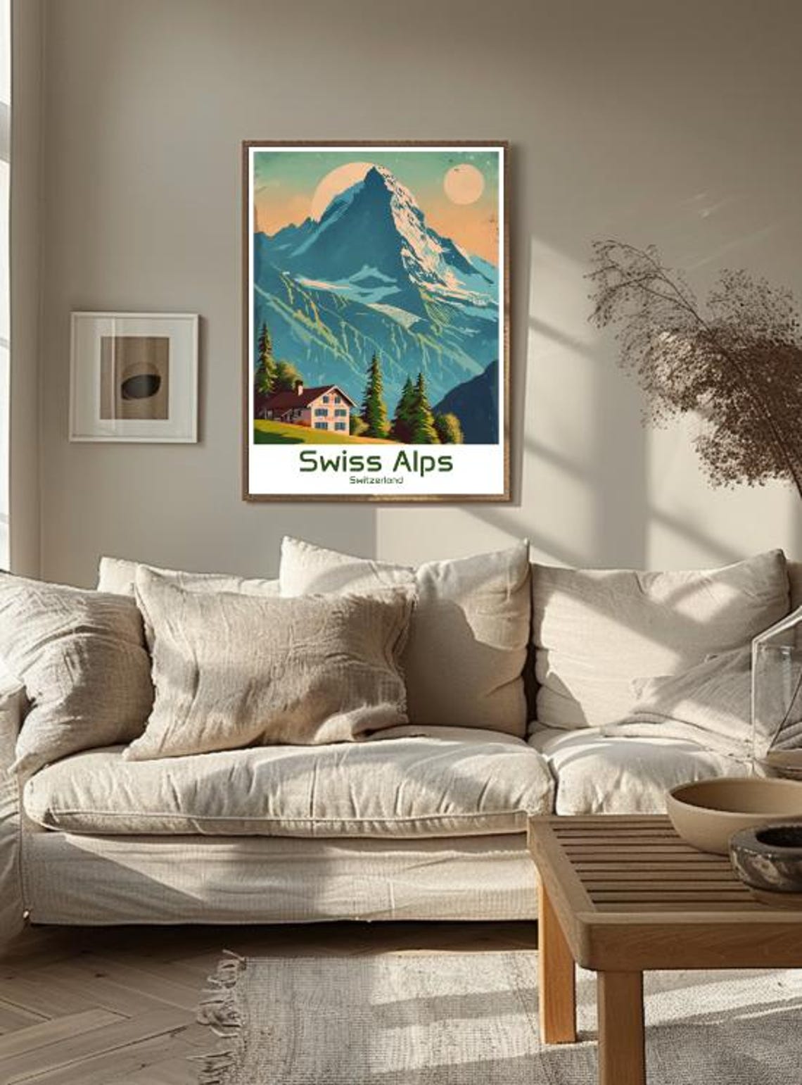 Swiss Alps Matterhorn Sunset Mountain Chalet Vintage Travel Poster - Image 3