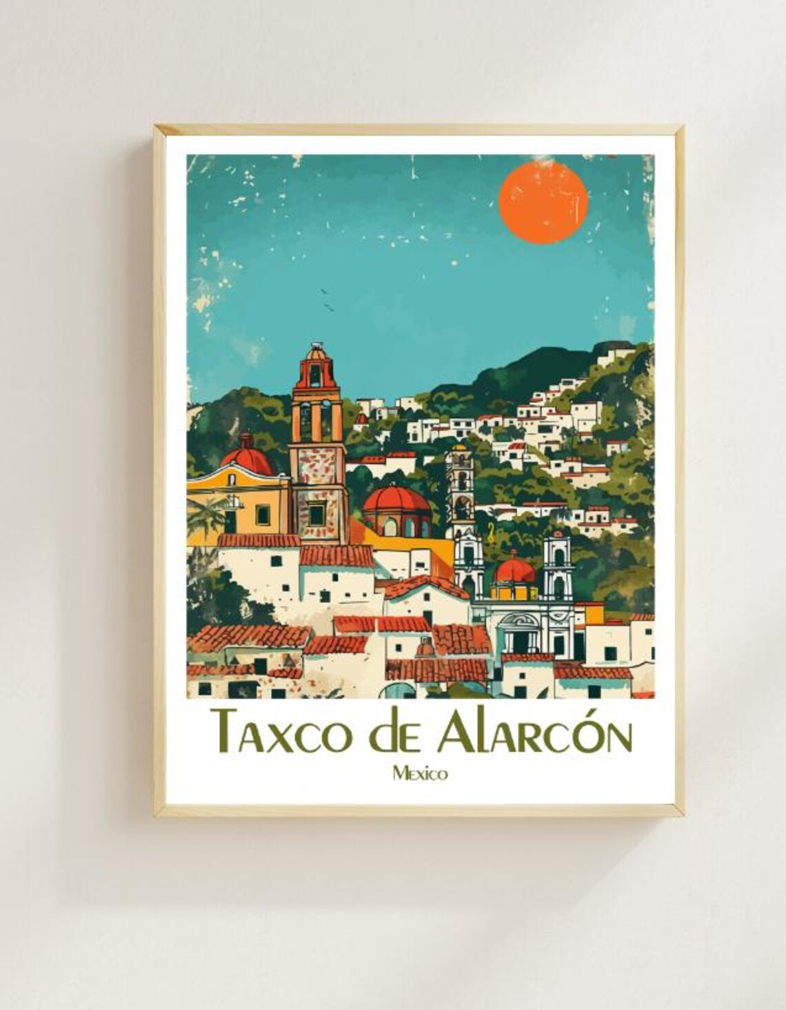 Taxco de Alarcón Colonial Hillside Town Sunset Mexico Travel Poster