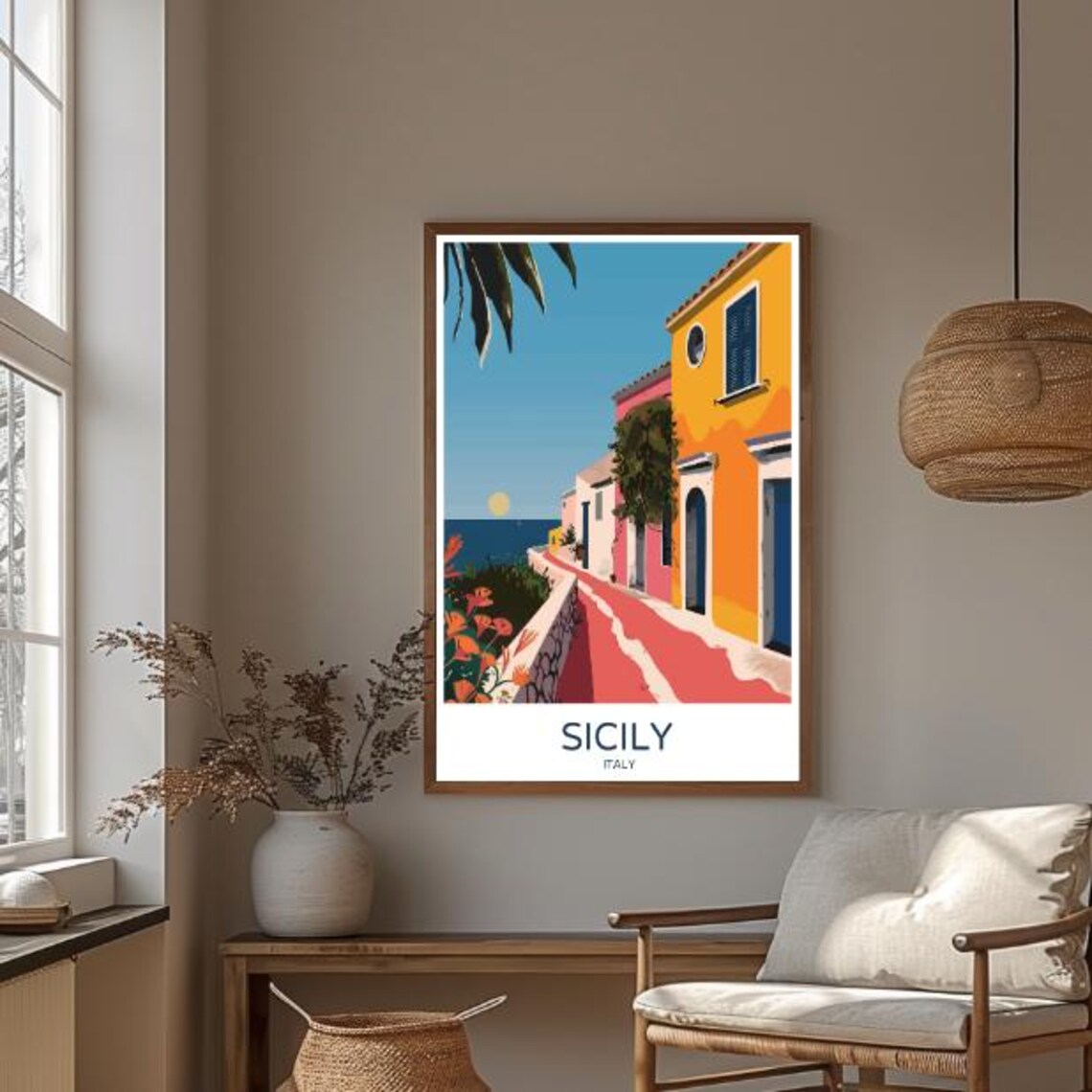 Sicily Italy Colorful Coastal Street Village Scenic Travel Poster - Image 3