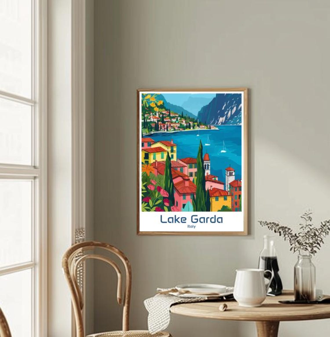 Lake Garda Italian Lakeside Town Colorful Italy Travel Poster - Image 2