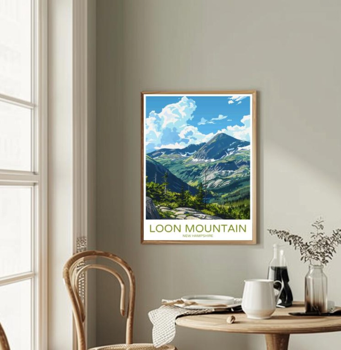 Loon Mountain New Hampshire Snow Peaks Evergreen Pines Mountain Poster - Image 2