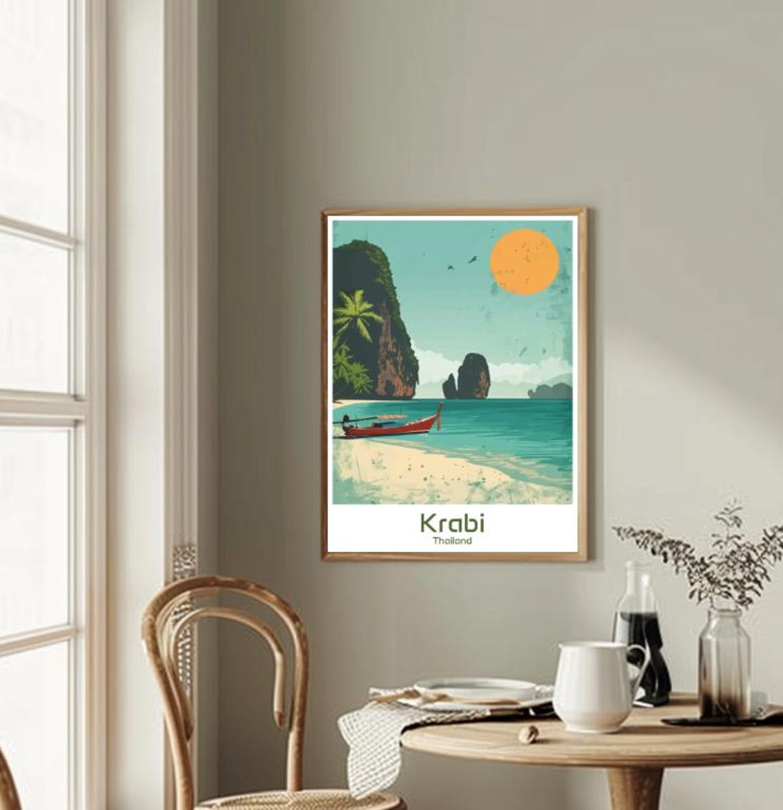 Krabi Thailand Longtail Boat Beach Karst Sunset Vintage Poster - Image 2