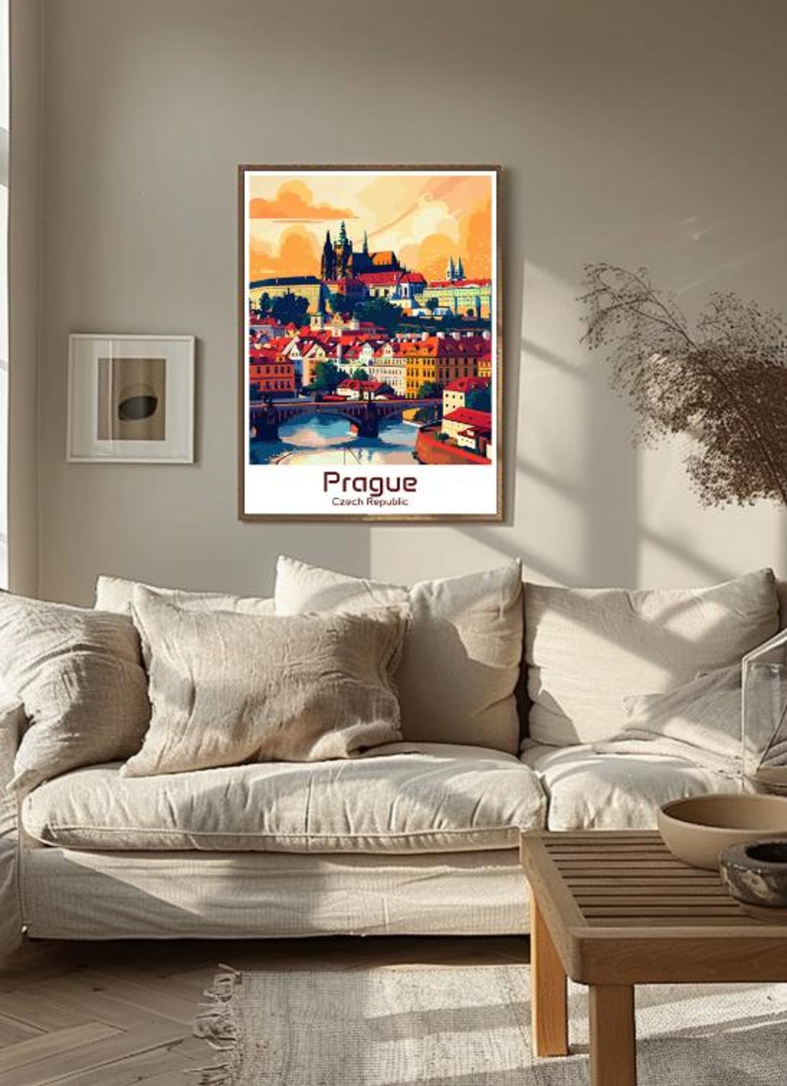 Prague Czech Republic Castle Bridge Sunset Vintage Illustrated Poster - Image 3