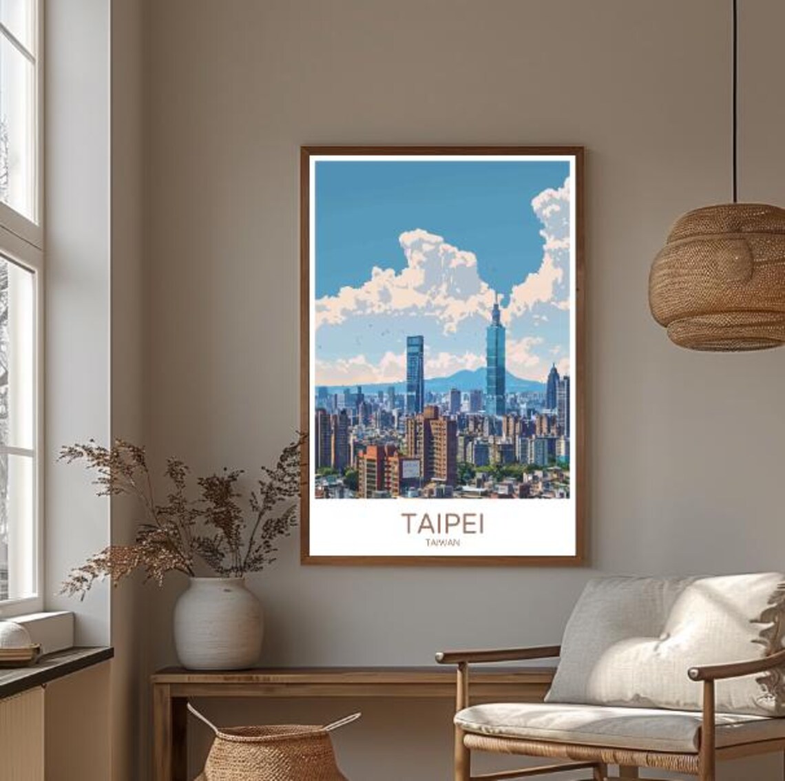 Taipei Taiwan Travel Poster Taipei 101 Tower Skyline Vintage City Decor - Image 3