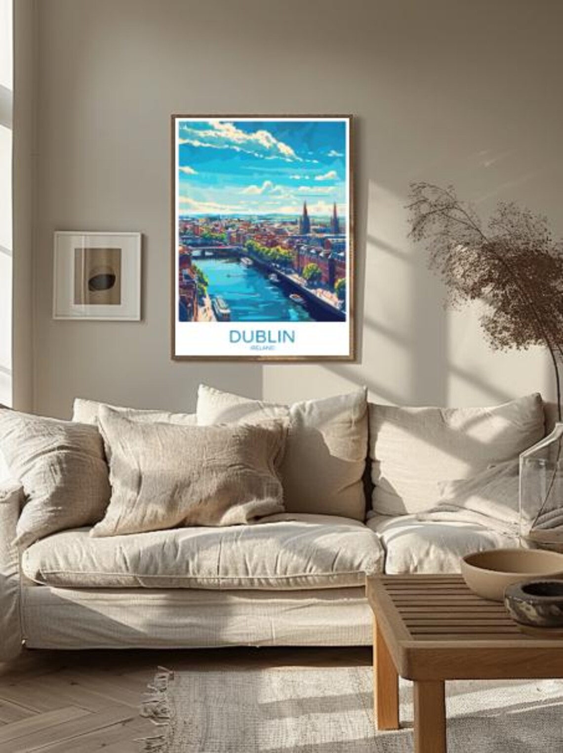 Dublin Ireland Cityscape Travel Poster With River Liffey Bridge View - Image 2