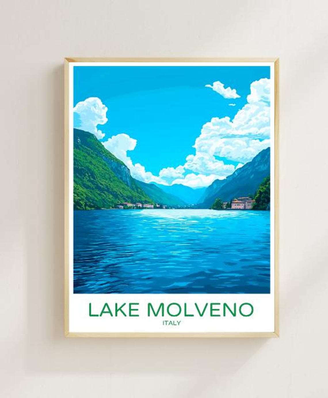 Lake Molveno Travel Posteritalian Alps Scenic Wall Art Vintage Nature Print Trentino Landscape Decor Mountain Lake Artwork Travel Gift