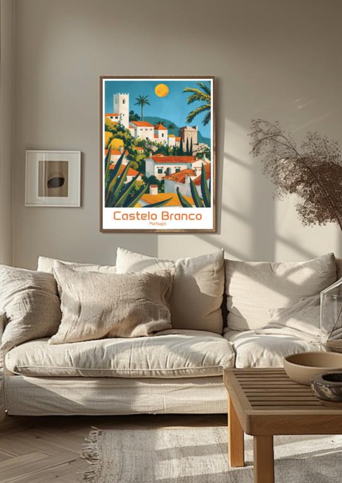 Castelo Branco Portugal Hilltop Old Town Vintage Travel Poster - Image 3