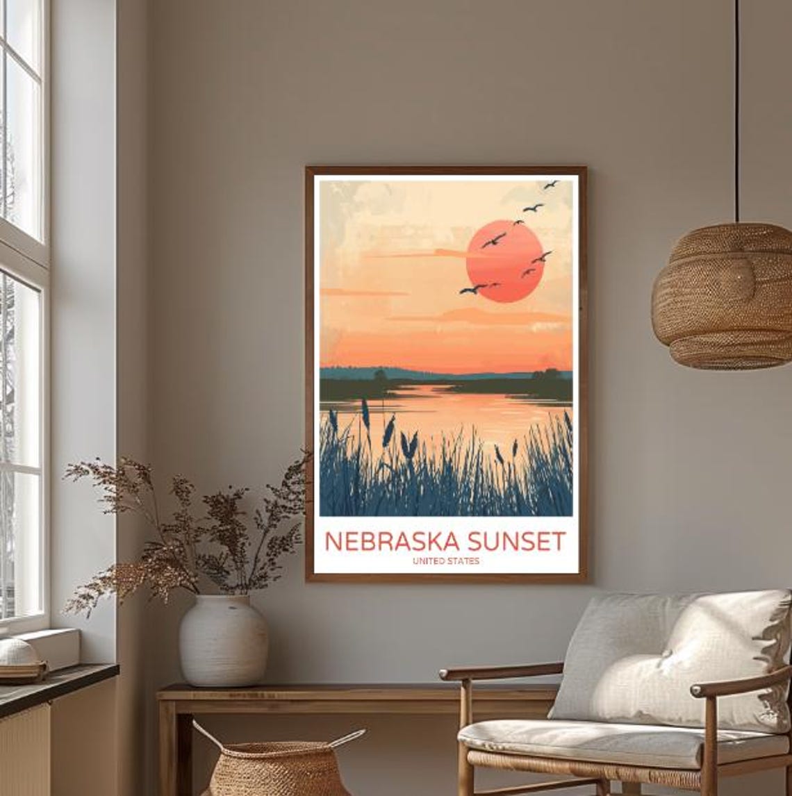 Nebraska Sunset Marsh Wetland Landscape Vintage Travel Poster - Image 3