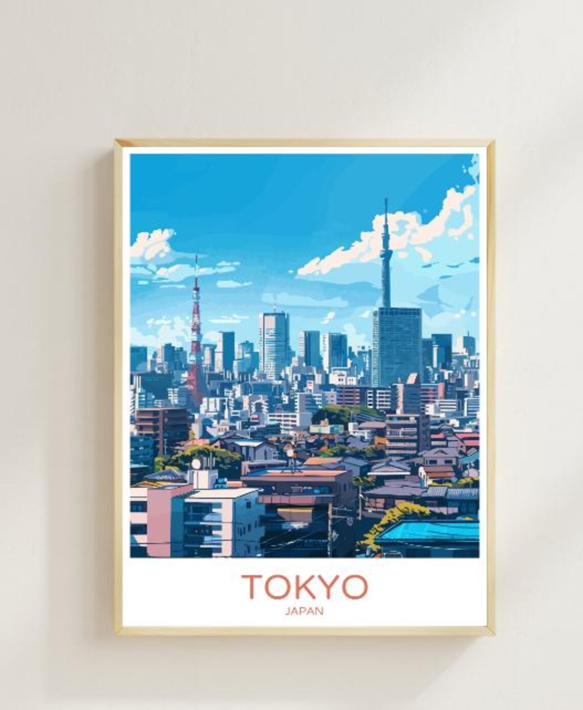 Tokyo Japan Skyline With Tokyo Tower Skytree City Travel Poster