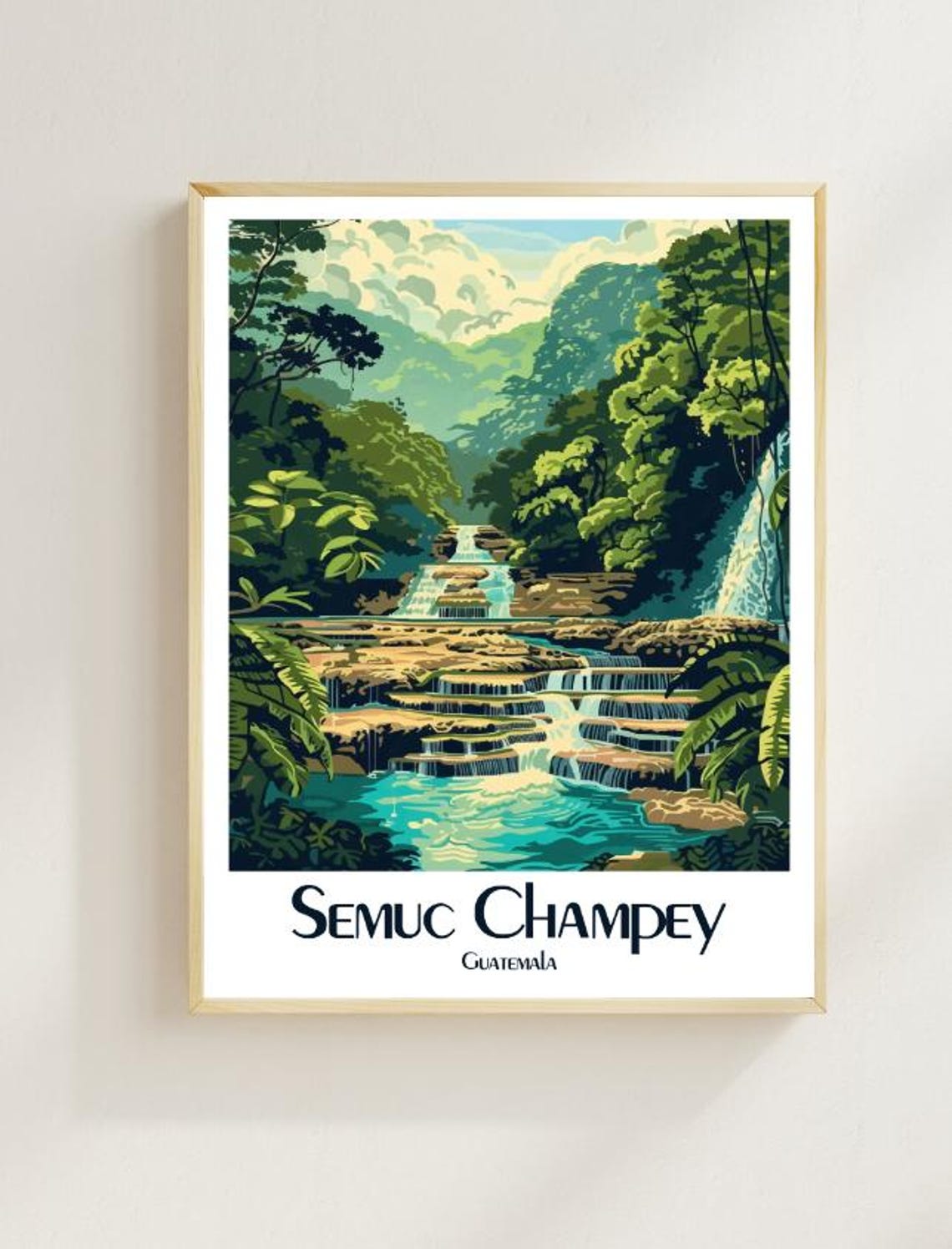 Semuc Champey Guatemala Tiered Waterfalls Jungle Travel Poster