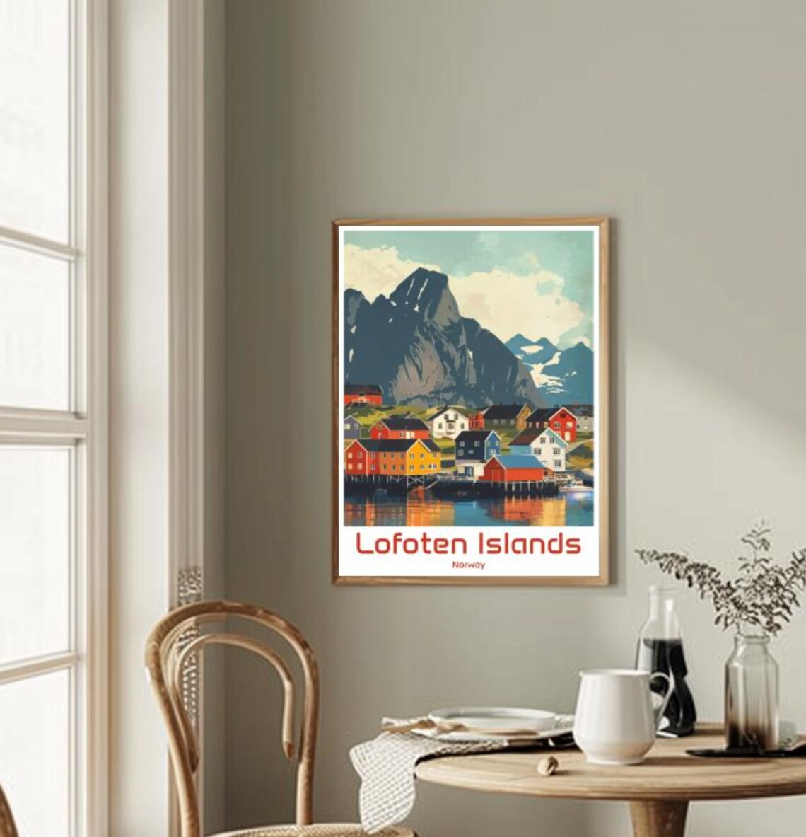 Lofoten Islands Norway Colorful Fishing Cabins Illustration Poster - Image 2