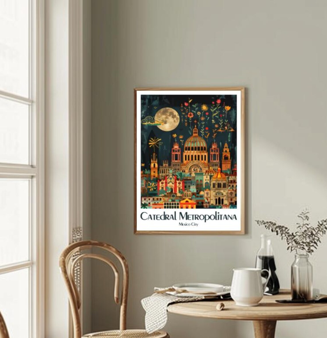 Catedral Metropolitana Mexico City Moonlit Folk Art Travel Poster - Image 2