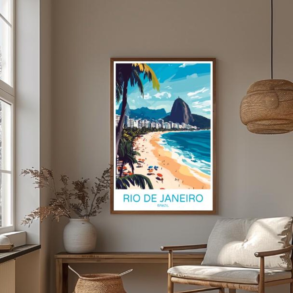 Rio de Janeiro Brazil Travel Poster Beach Palms and Mountain Coastline - Image 3