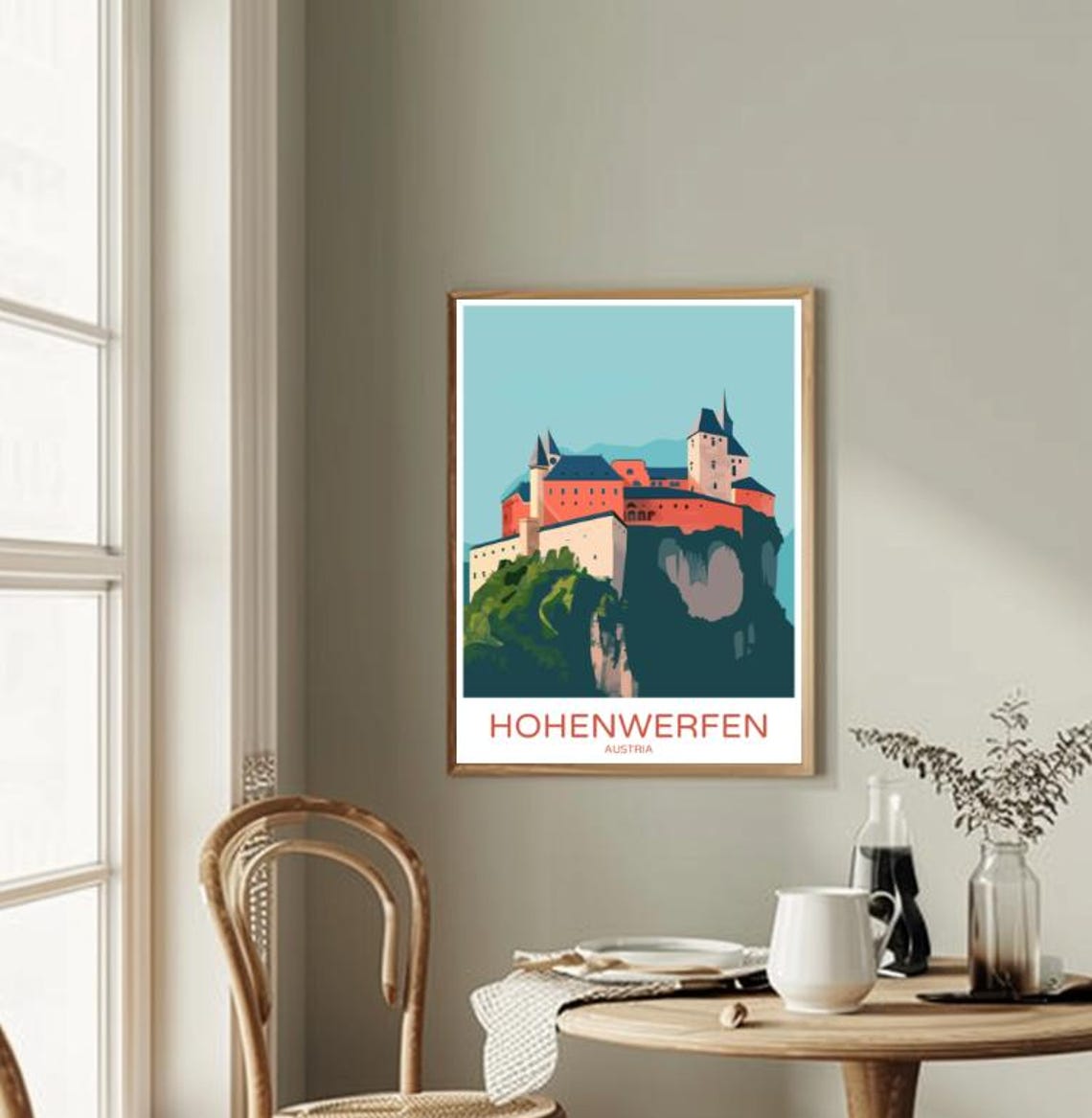 Hohenwerfen Austria Travel Poster Medieval Fortress Cliffside View Art - Image 2