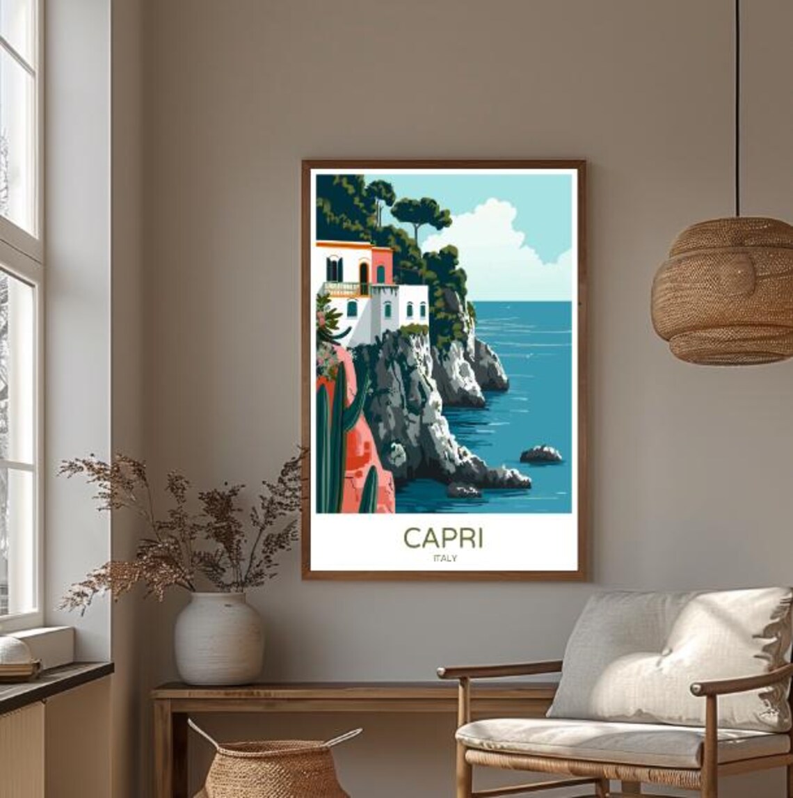 Capri Italy Cliffside Villa Mediterranean Coast Travel Poster - Image 3