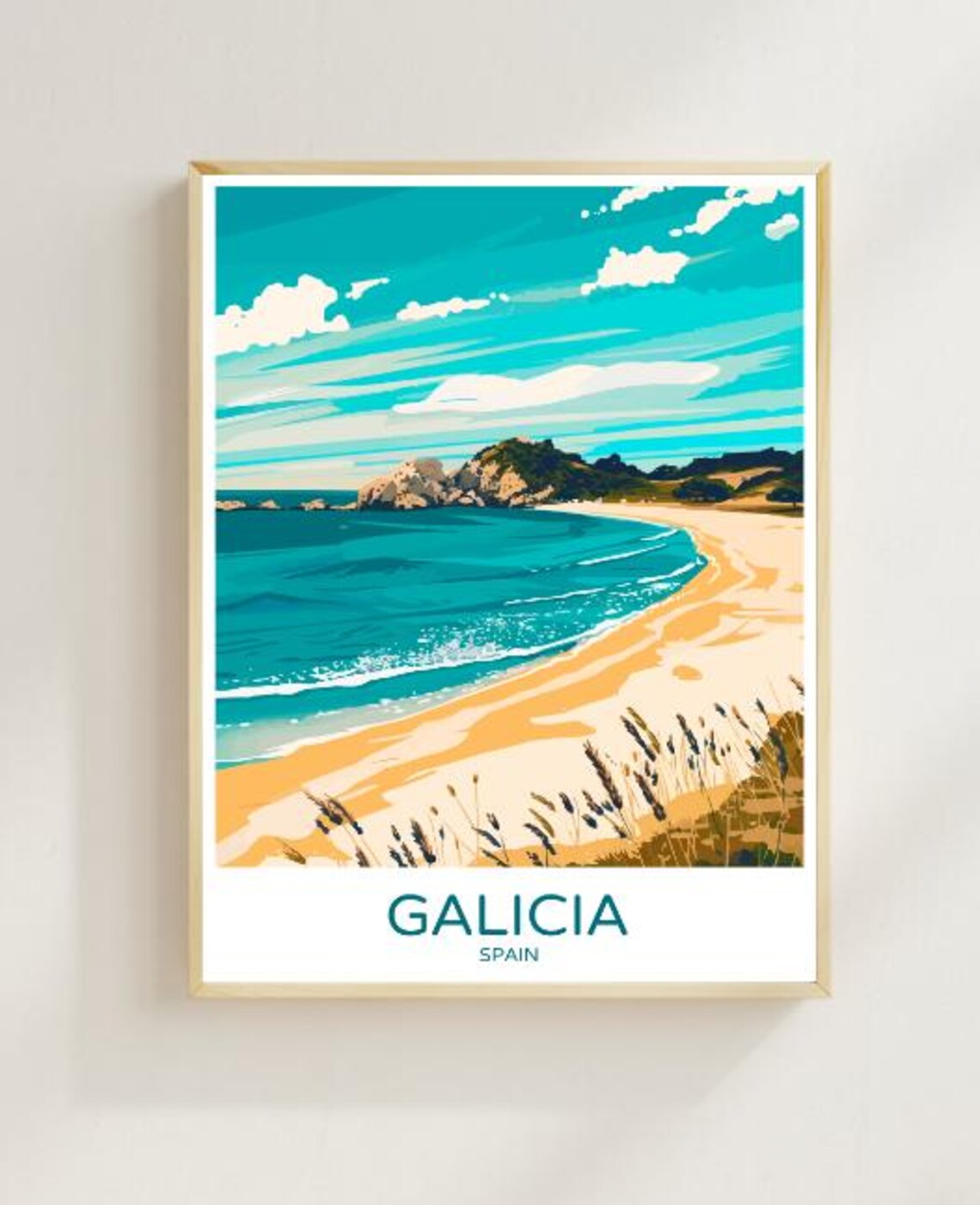 Galicia Spain Wild Sandy Beach Rocky Coast Turquoise Bay Poster