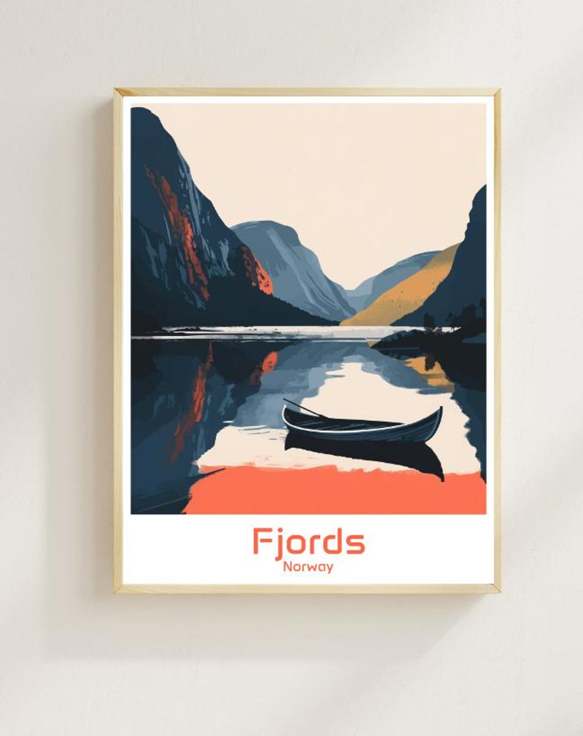 Fjords Norway Mountain Lake Rowboat Reflection Travel Poster