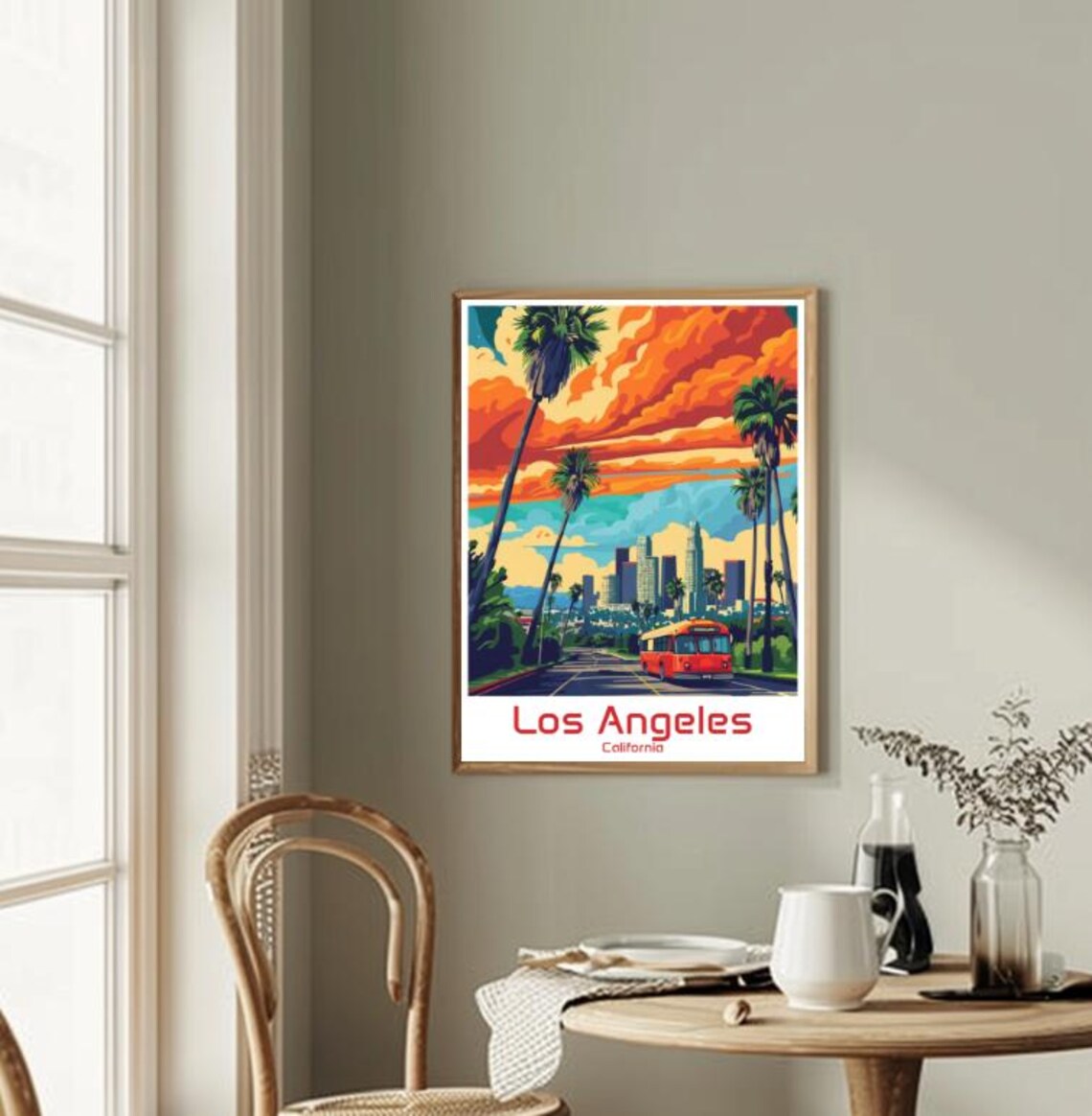 Los Angeles California Sunset Palm Trees and Downtown Skyline Poster - Image 2