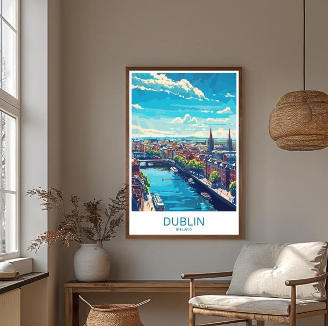 Dublin Ireland Cityscape Travel Poster With River Liffey Bridge View - Image 3
