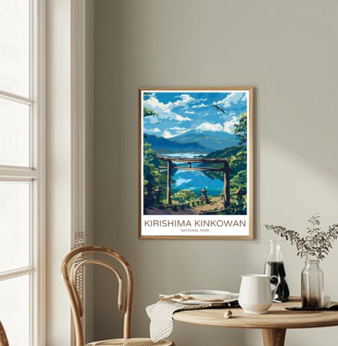 Kirishima Kinkowan Japan Volcano Torii Gate Lake Travel Poster - Image 2