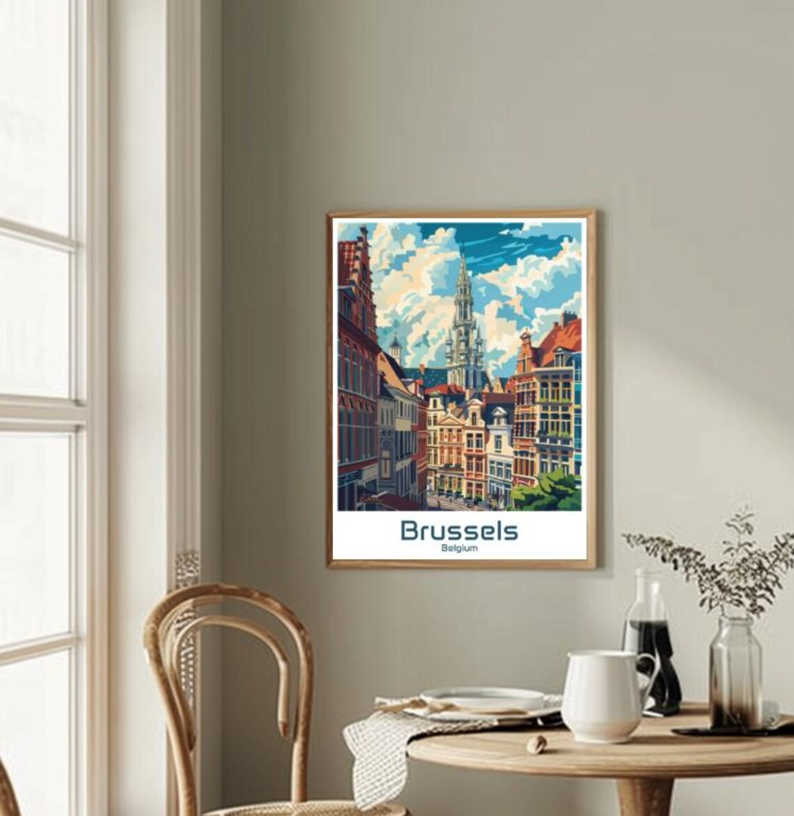 Brussels Belgium Grand Place Spire Historic Old Town Travel Poster - Image 2
