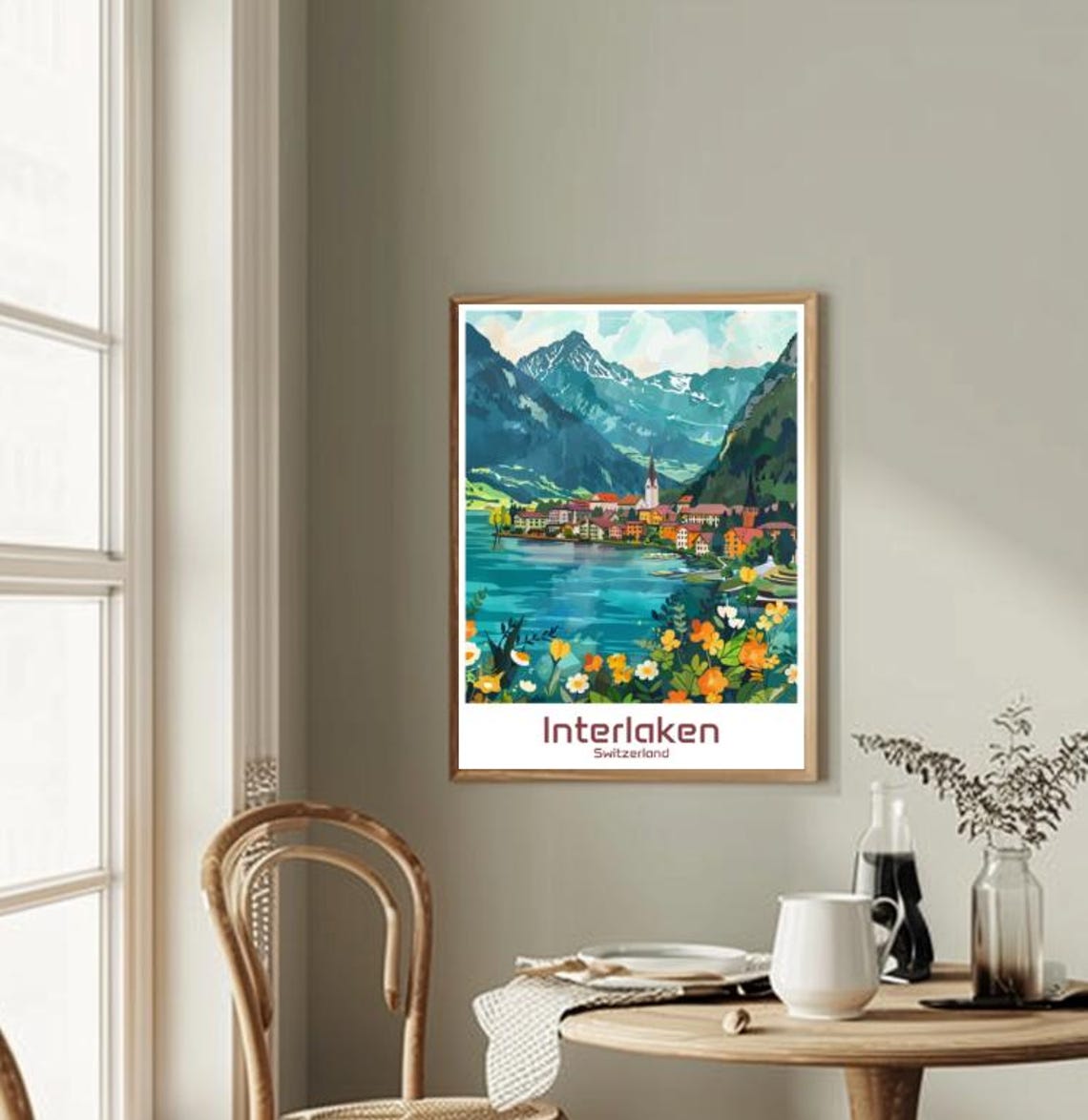 Interlaken Switzerland Alpine Lake Village Mountain Travel Poster - Image 2