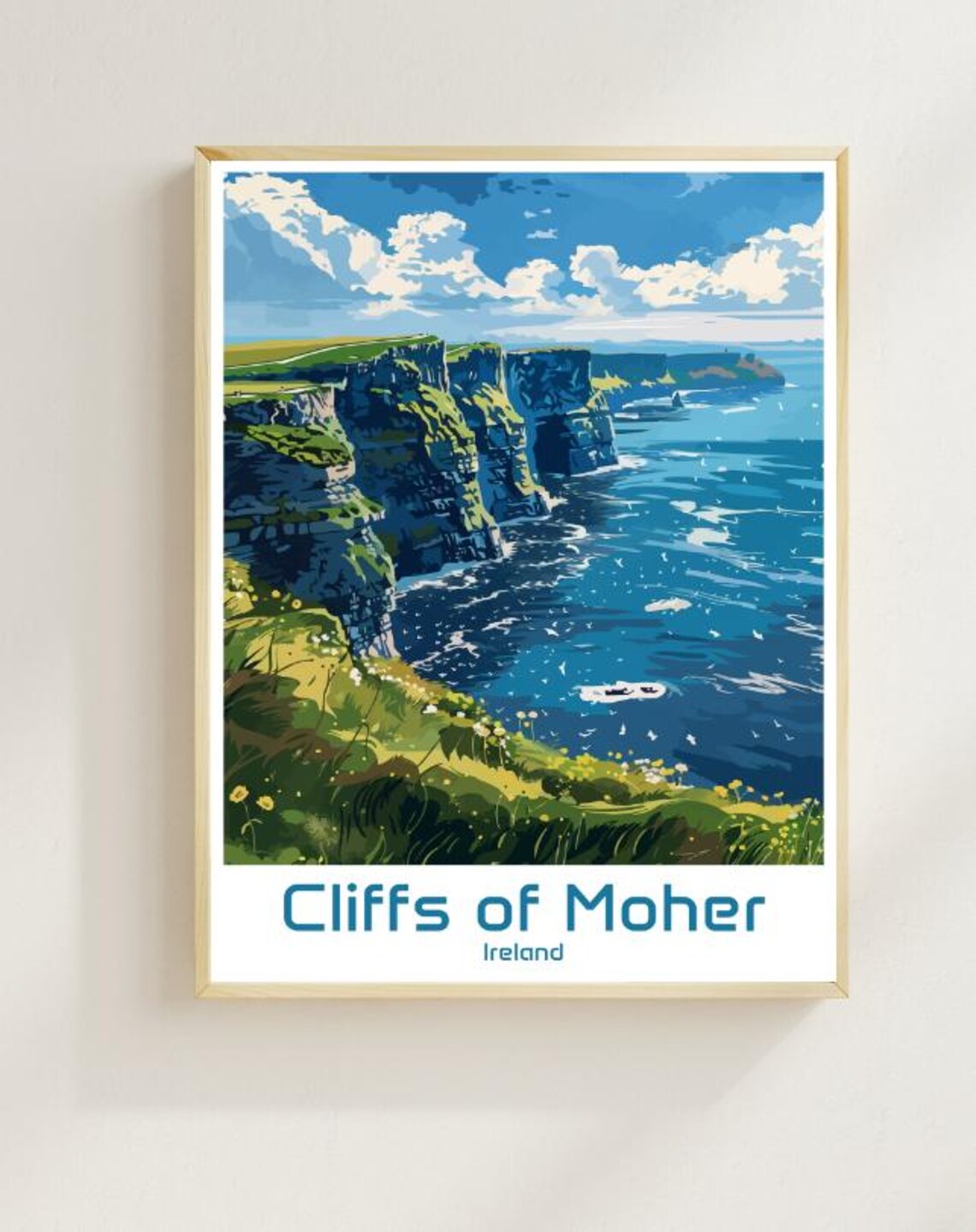 Cliffs Of Moher Ireland Sea Cliffs Vintage Illustrated Travel Poster