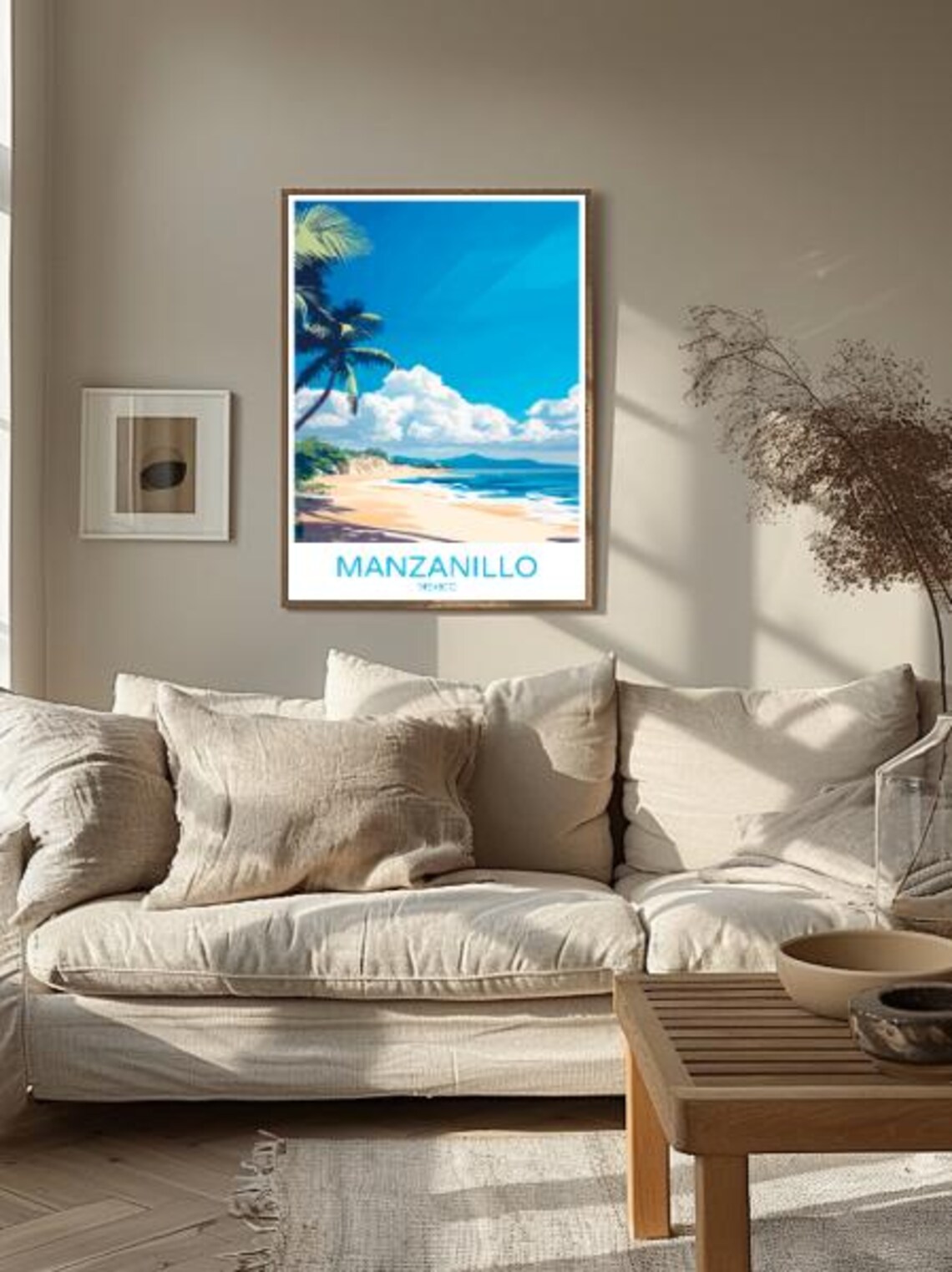 Manzanillo Mexico Tropical Palm Beach Seascape Travel Poster - Image 2