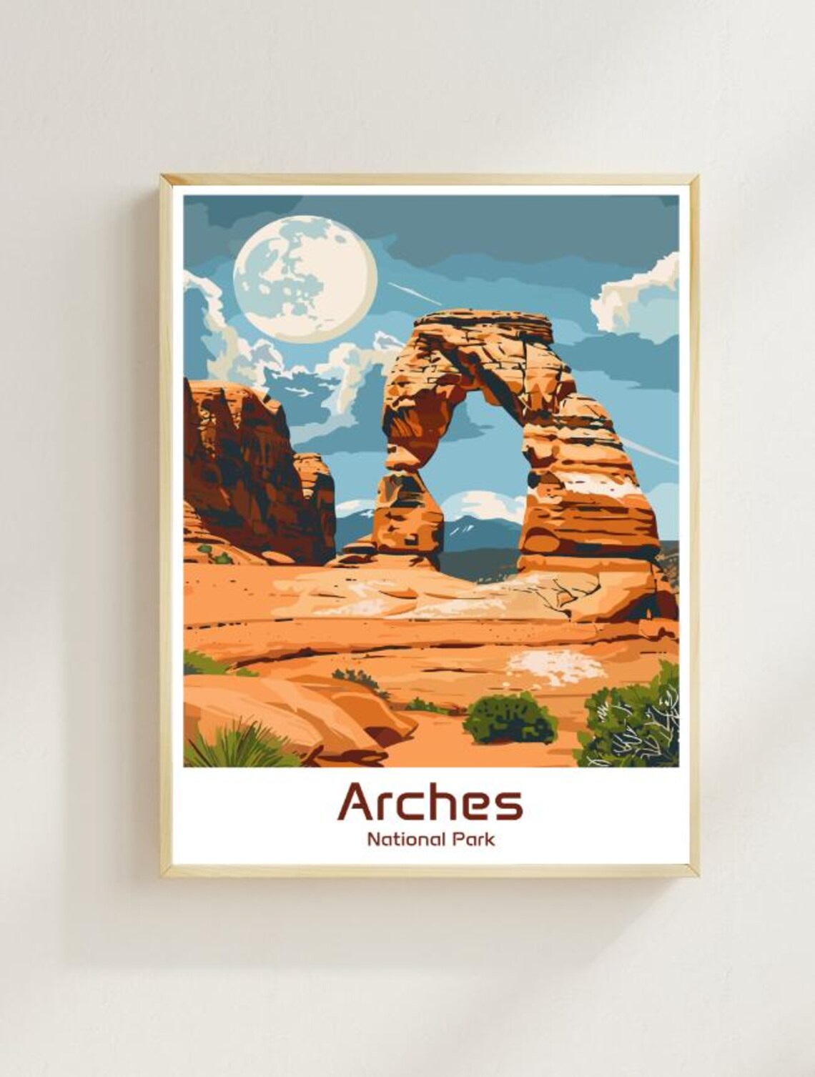 Arches National Park Delicate Arch Moonlit Red Rock Desert Travel Poster