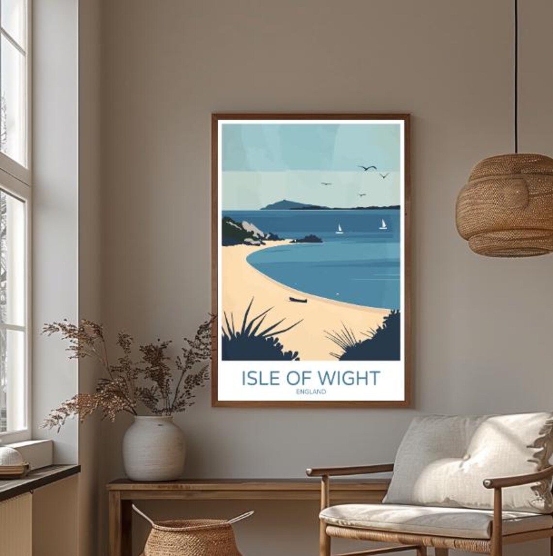 Isle of Wight England Sandy Beach Sailboats Minimalist Travel Poster - Image 3
