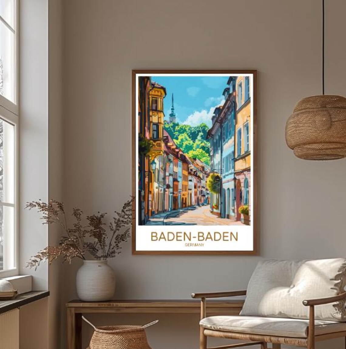 Baden Baden Germany Travel Poster Colorful Old Town Street Art - Image 3