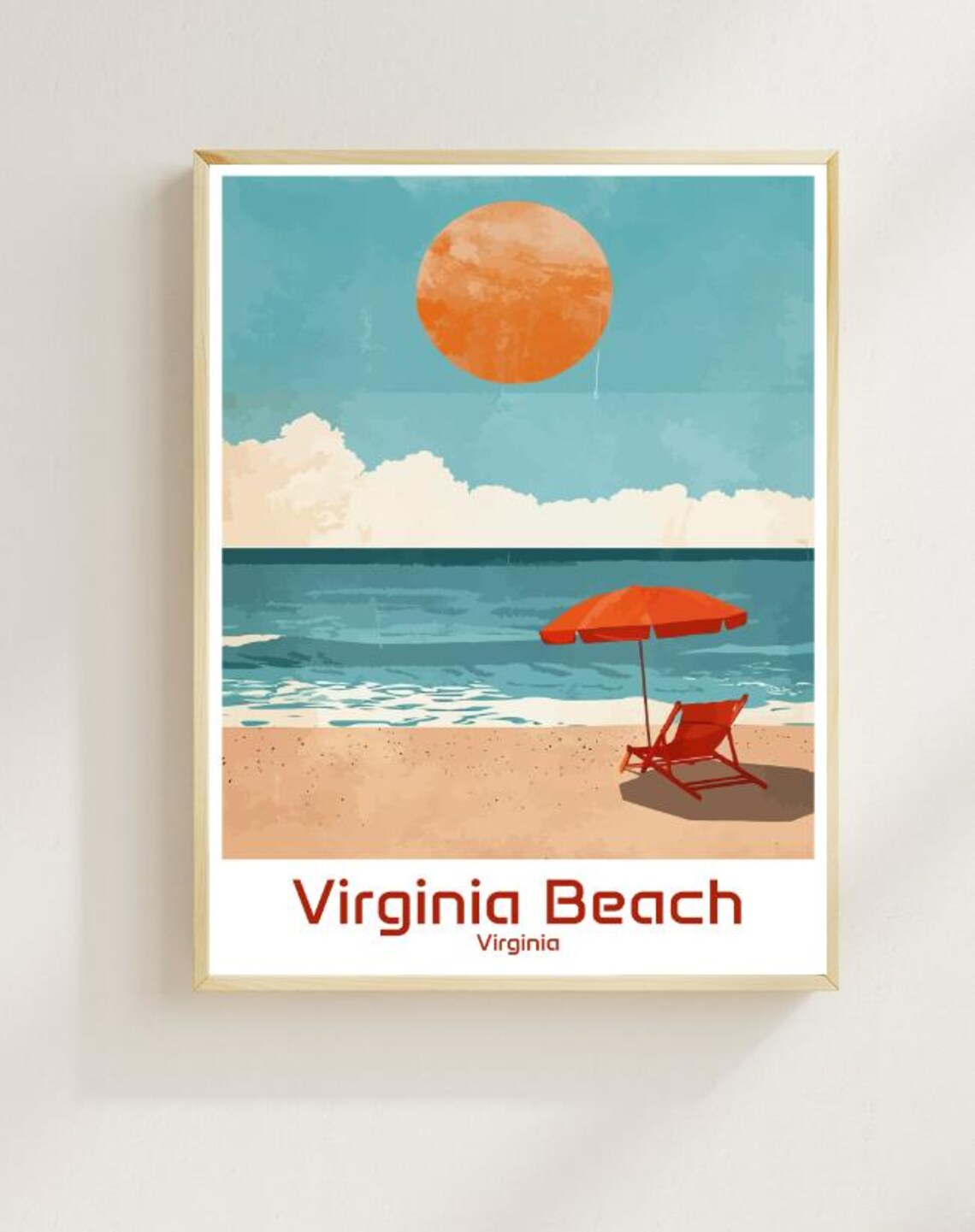 Virginia Beach Virginia Vintage Travel Sunset Umbrella Poster