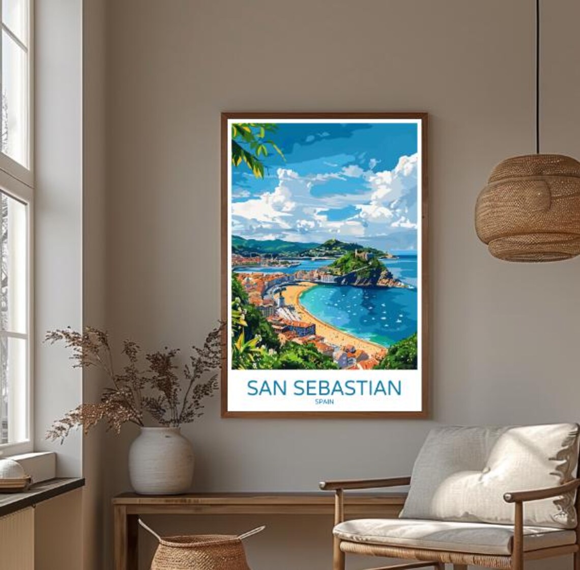 San Sebastian Spain Travel Poster Coastal Bay and Old Town Panorama - Image 3