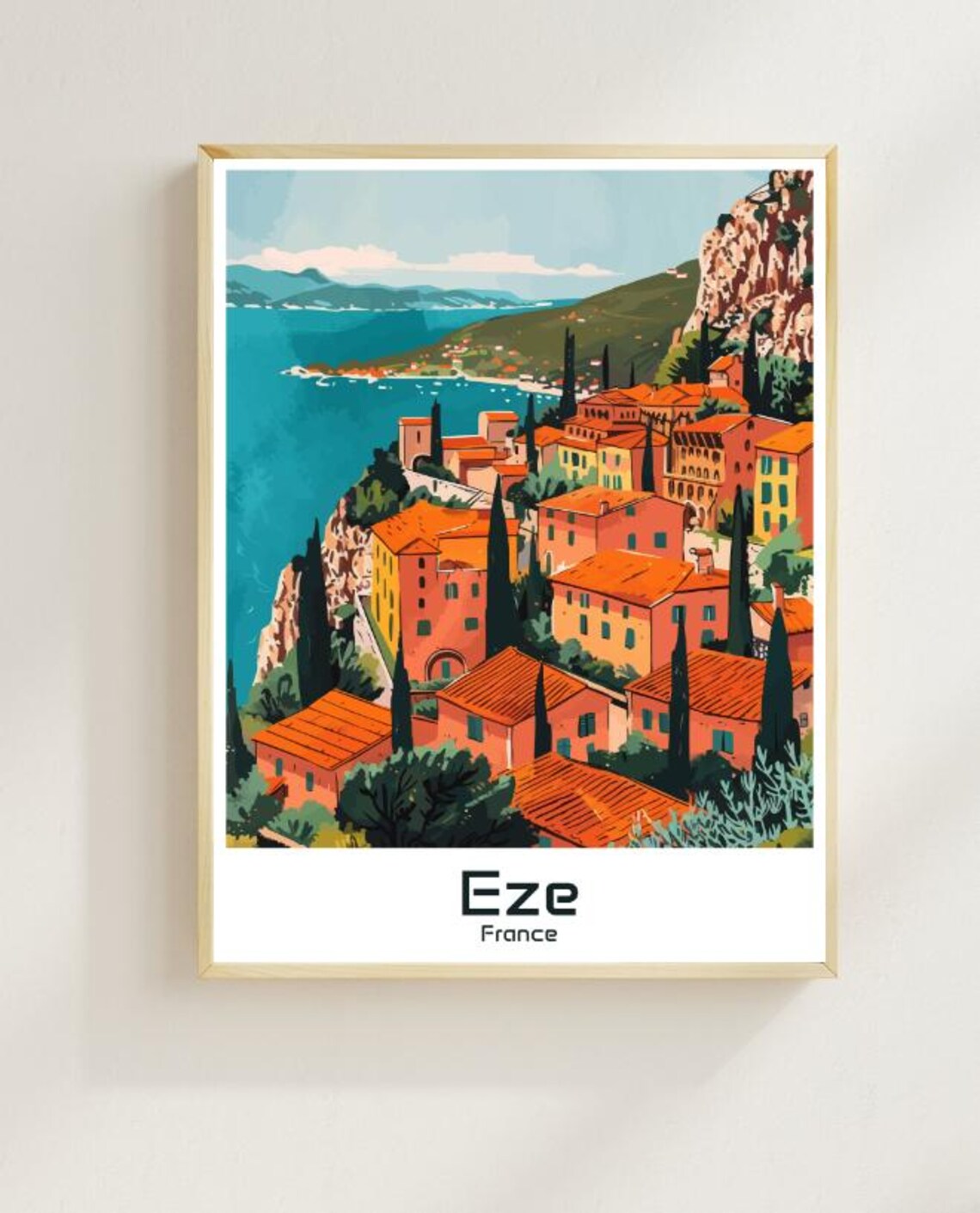 Eze France Hilltop Riviera Village Mediterranean Vintage Travel Poster