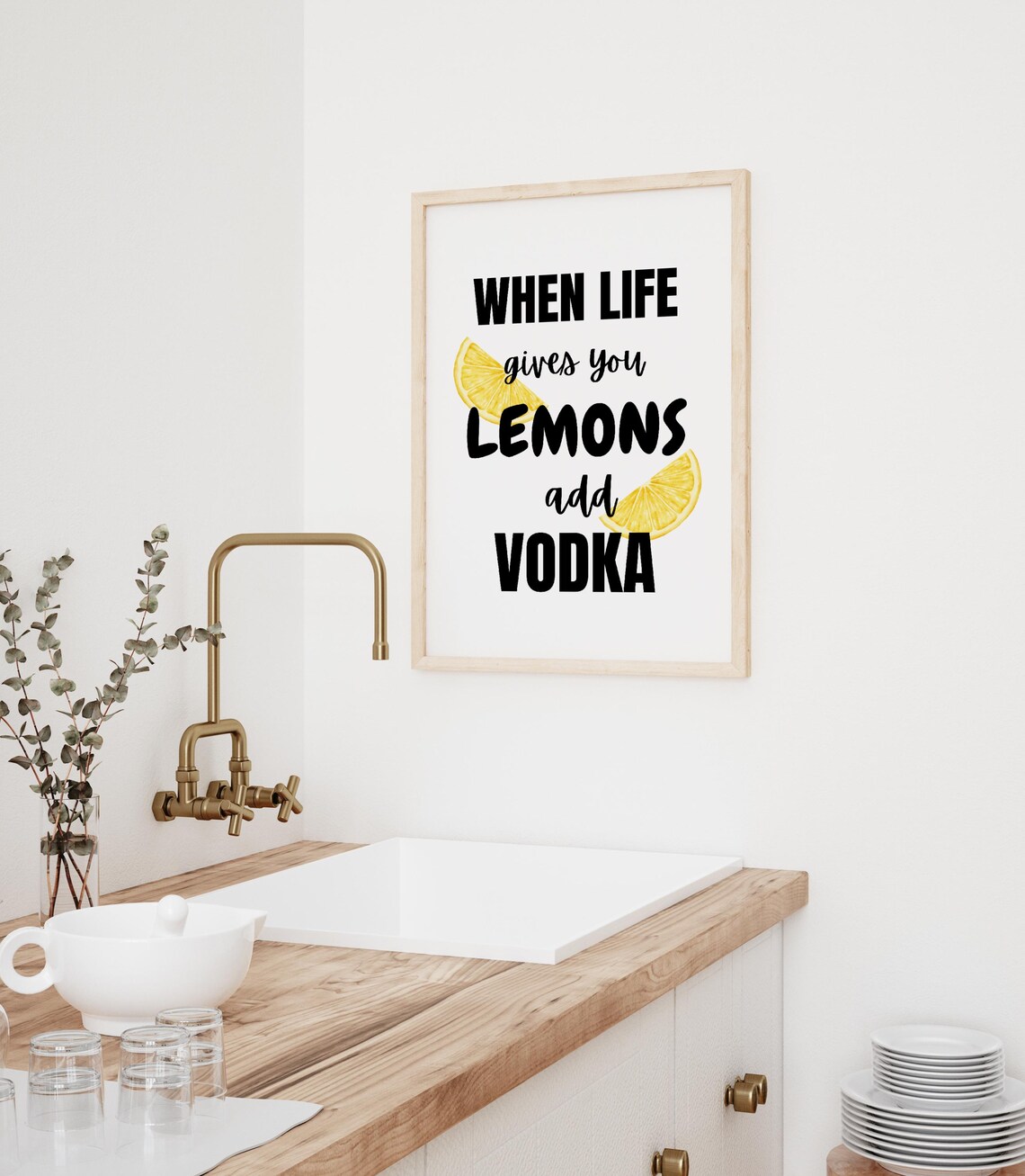 When Life Gives You Lemons Add Vodka Funny Bar Cart Wall Art - Image 2