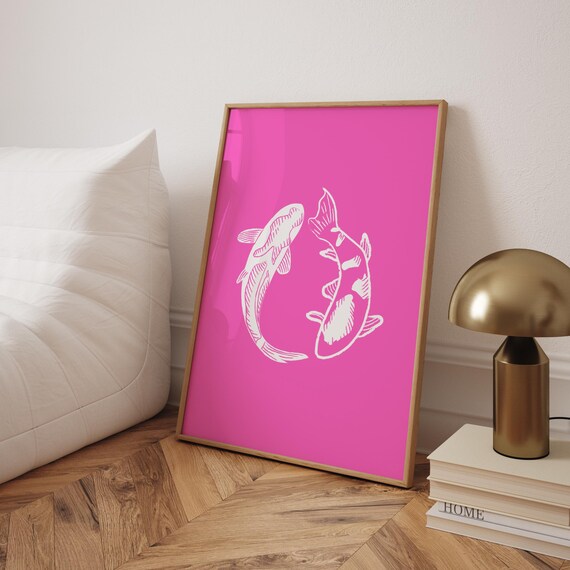 Pink Koi Fish Wall Art Minimalist Bathroom Trendy Wall Art Modern Japanese Print Vintage Aesthetic Bedroom Poster Dorm Room Decor