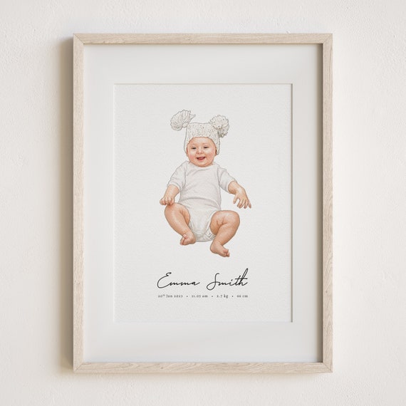 Custom Baby Portrait Watercolor Art Print
