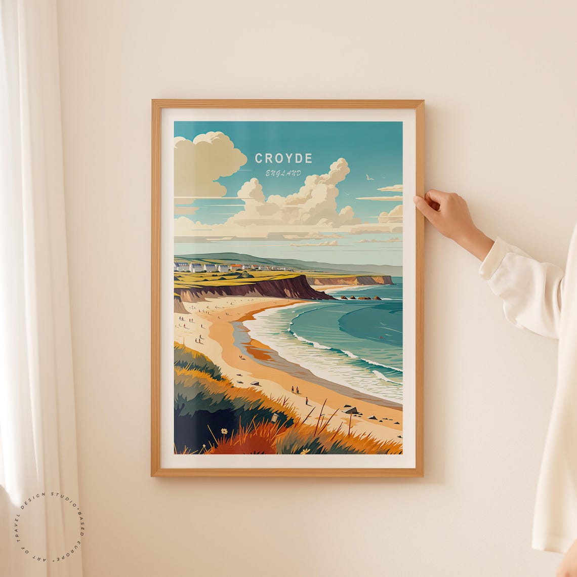 Croyde England Dramatic Coastal Cliffs Over Sandy Surf Beach Poster - Image 2
