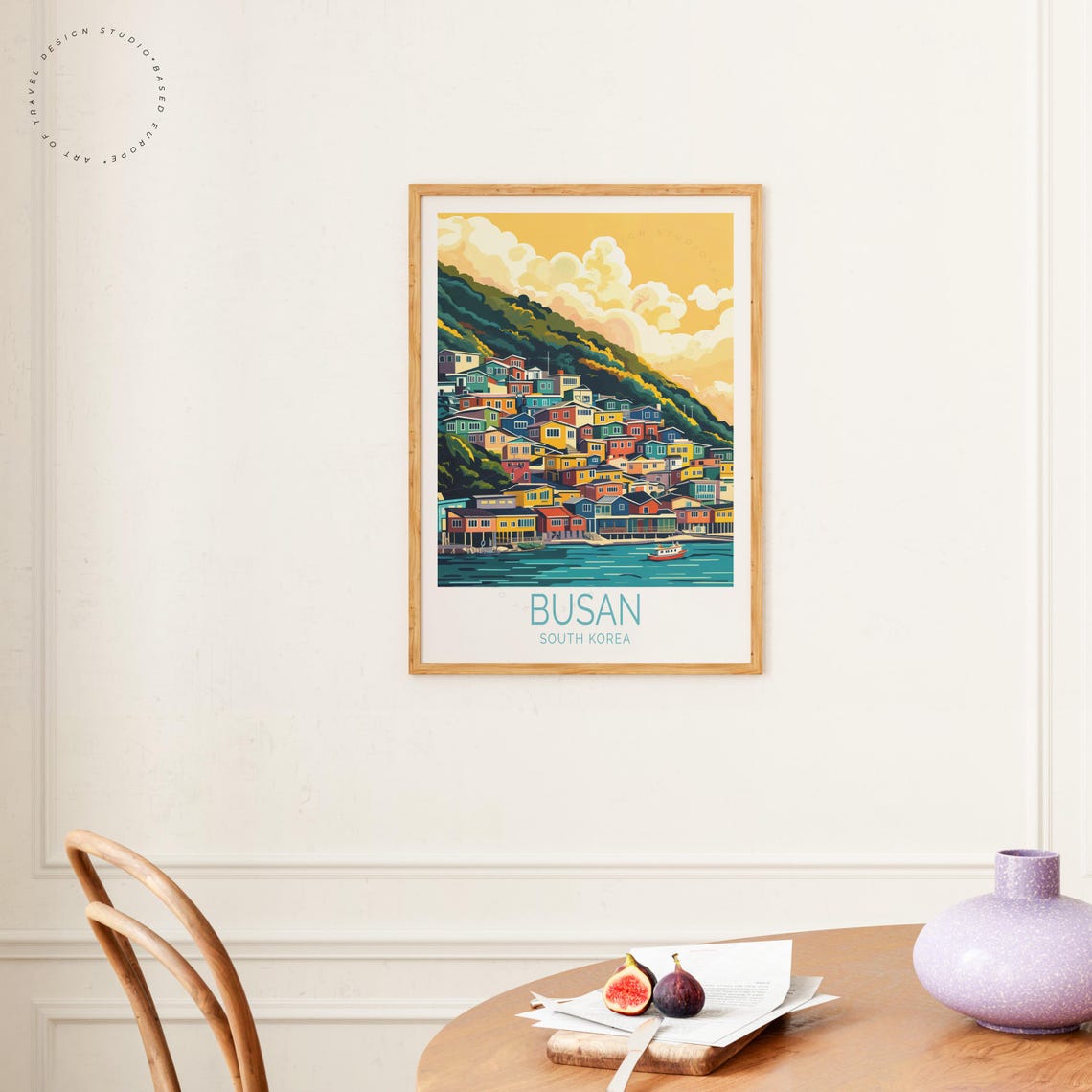 Busan South Korea Sunset Harbor Hillside Homes Travel Poster - Image 4