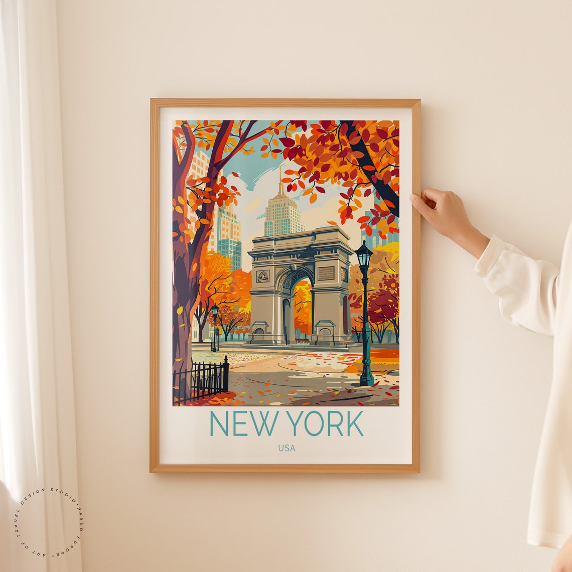 New York City Washington Square Arch Fall Foliage View Poster - Image 2