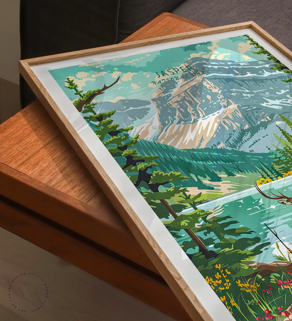 Jasper National Park Canada Elk Alpine Lake Top Title Poster - Image 3