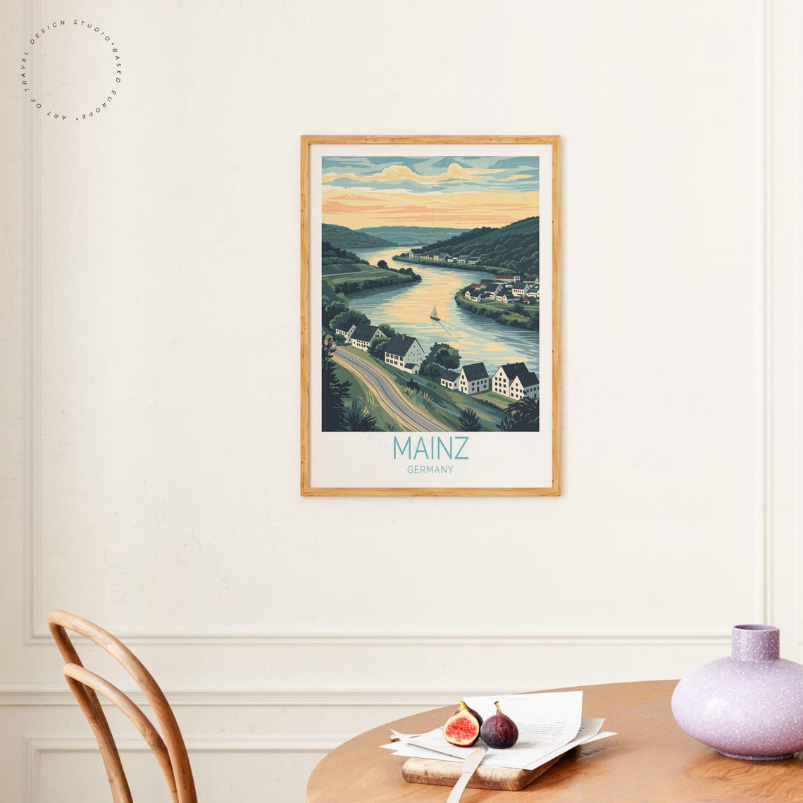 Mainz Germany Riverside Town River Bend Sailboat Vintage Travel Poster - Image 4