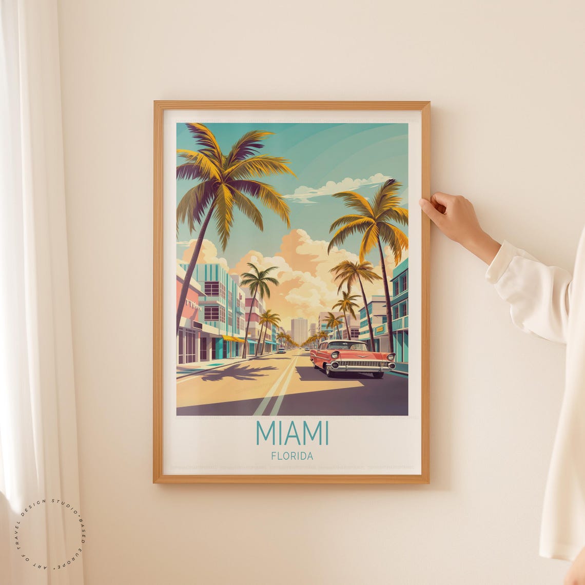Miami Florida Art Deco Street Scene Vintage Classic Car Poster - Image 5