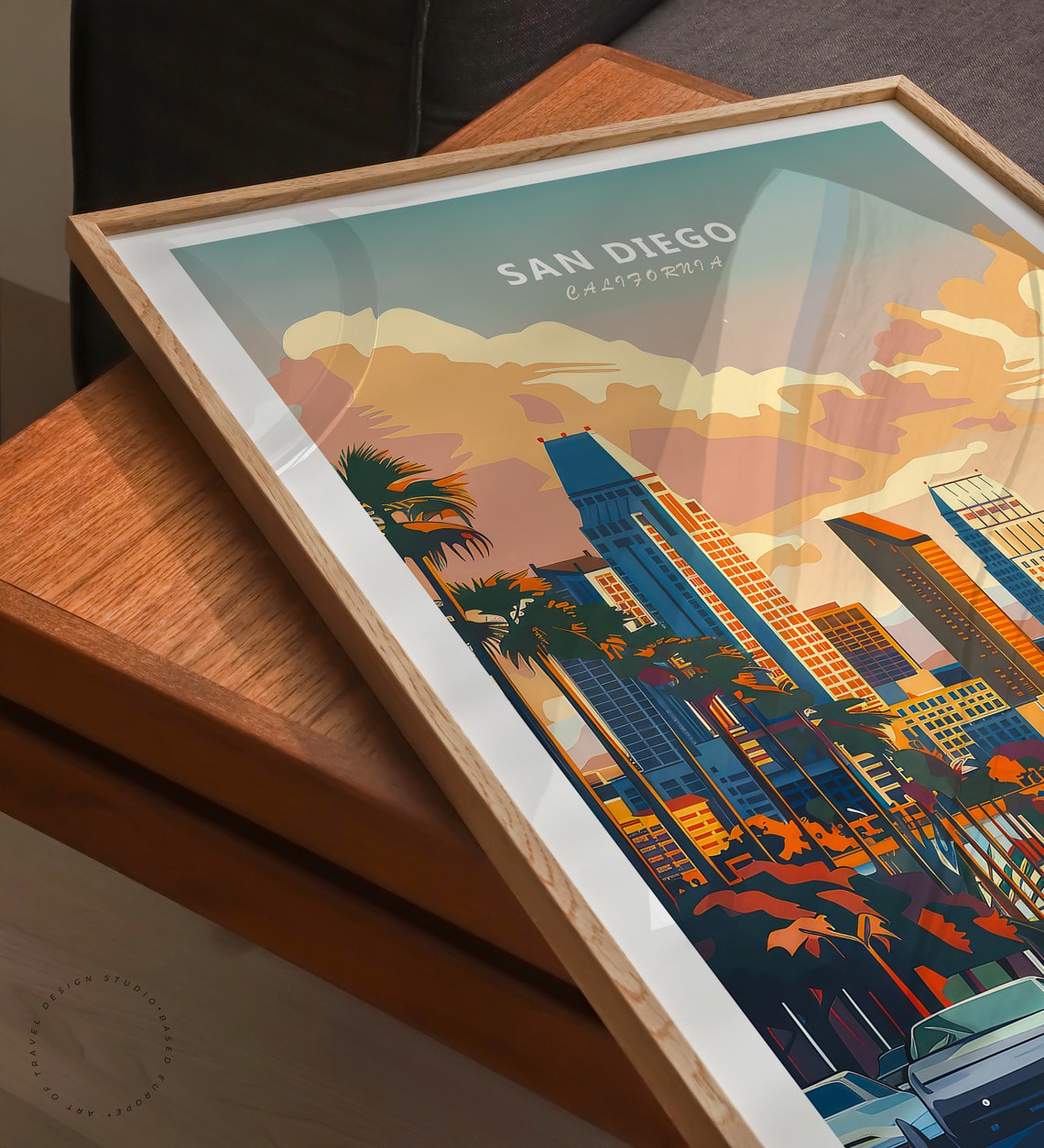San Diego California Downtown Skyline Sunset Palm City Wall Art - Image 3