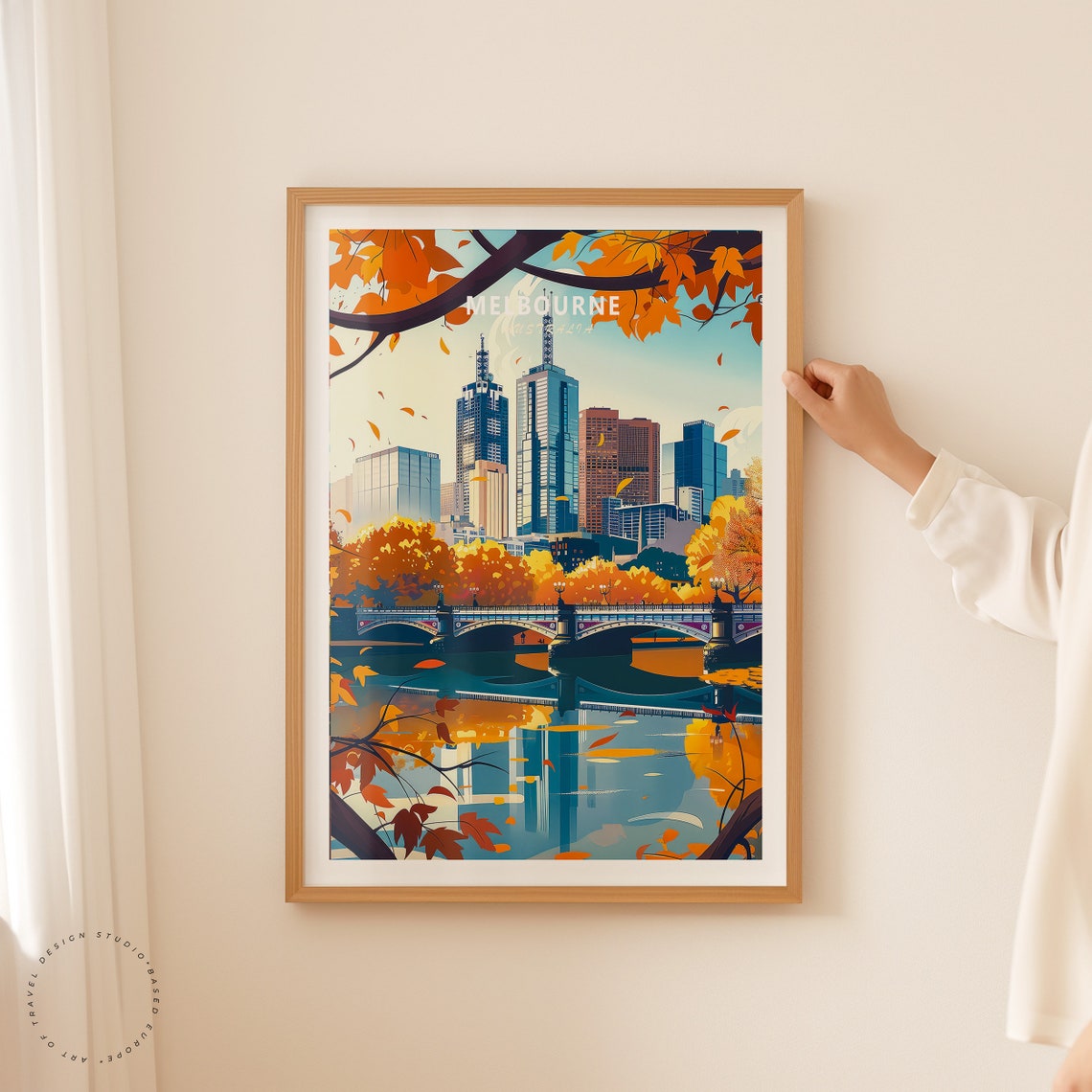 Melbourne Australia Autumn Skyline River Bridge Travel Poster - Image 2
