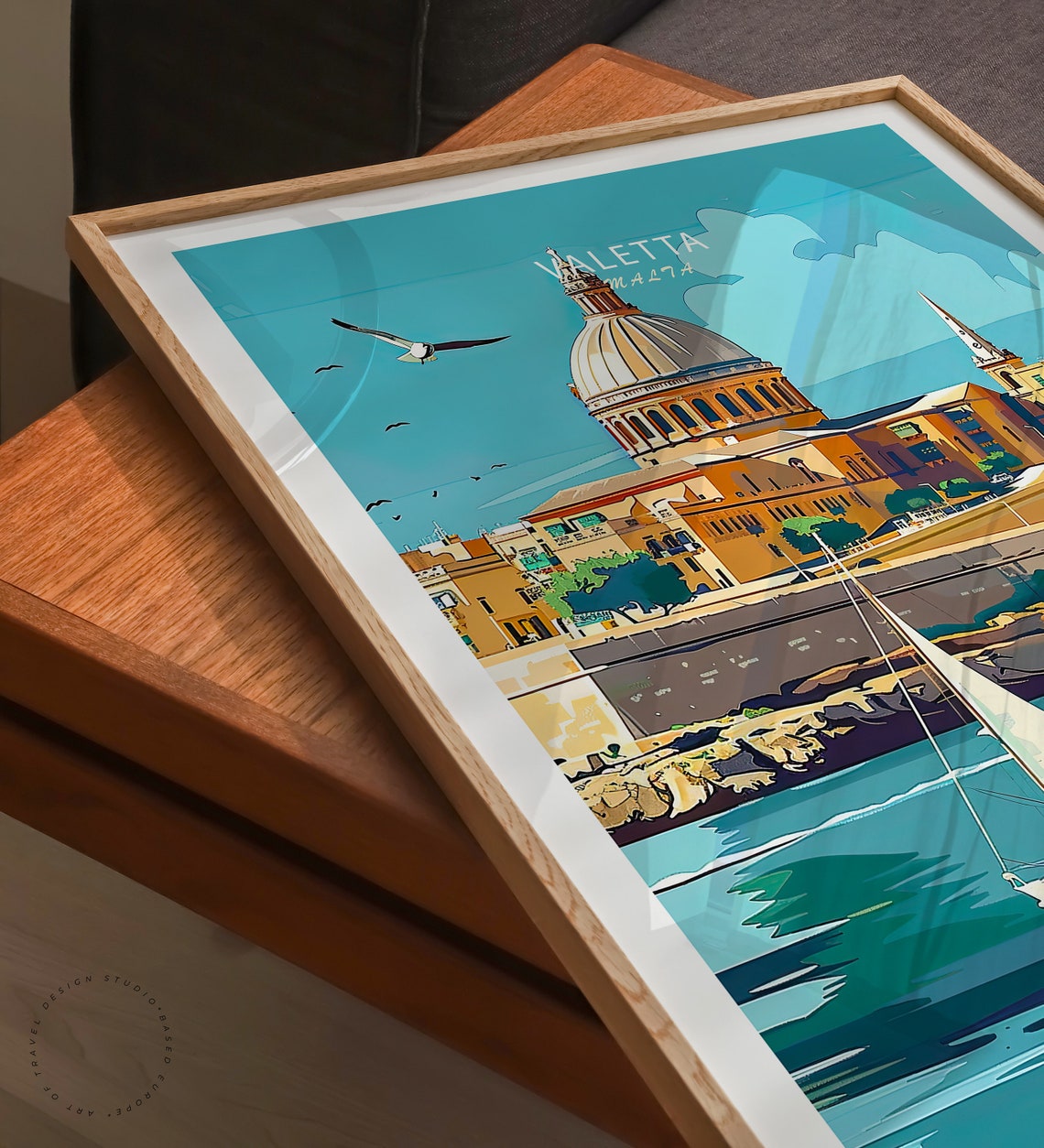Valetta Malta Grand Harbour Dome Bright Seagull Travel Poster - Image 3