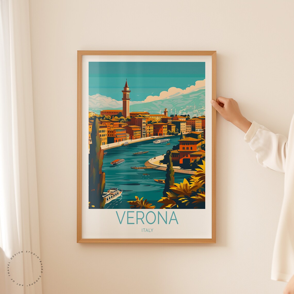Verona Italy River Bend Bell Tower Historic City Travel Poster - Image 2