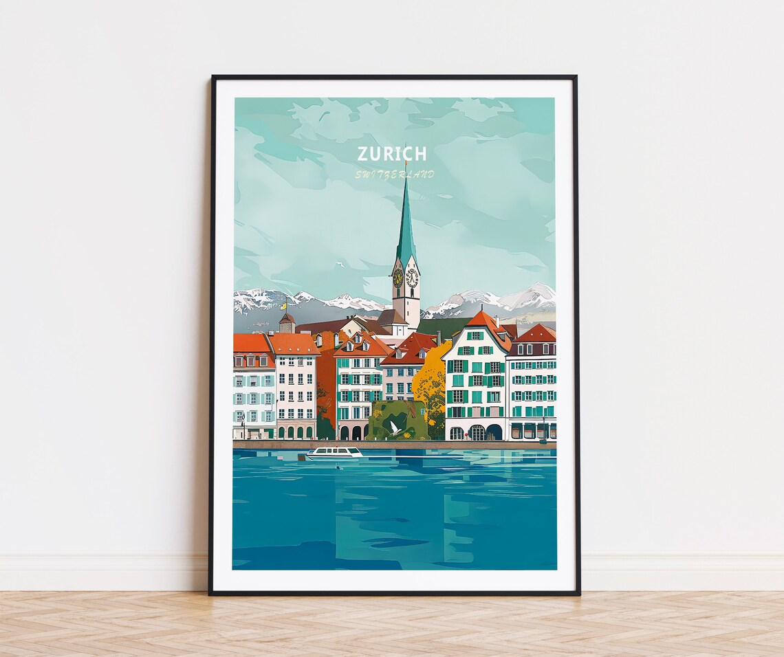 Zurich Switzerland Old Town Skyline Church Spire Lakeside Poster