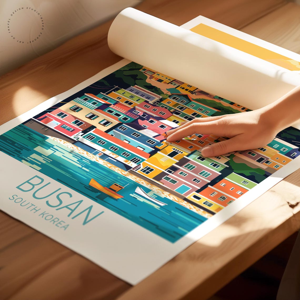 Busan South Korea Colorful Hillside Village Harbor Travel Poster - Image 2